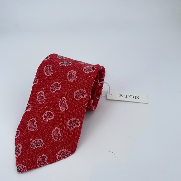 Eton Tie Mens One Size Red Paisley Professional Classic Necktie Italy Made NWT‎